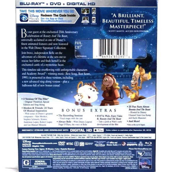 DISNEY BEAUTY AND THE BEAST 25th Anniversary Edition Blu-ray + DVD Two-Disc Set - Picture 2 of 5